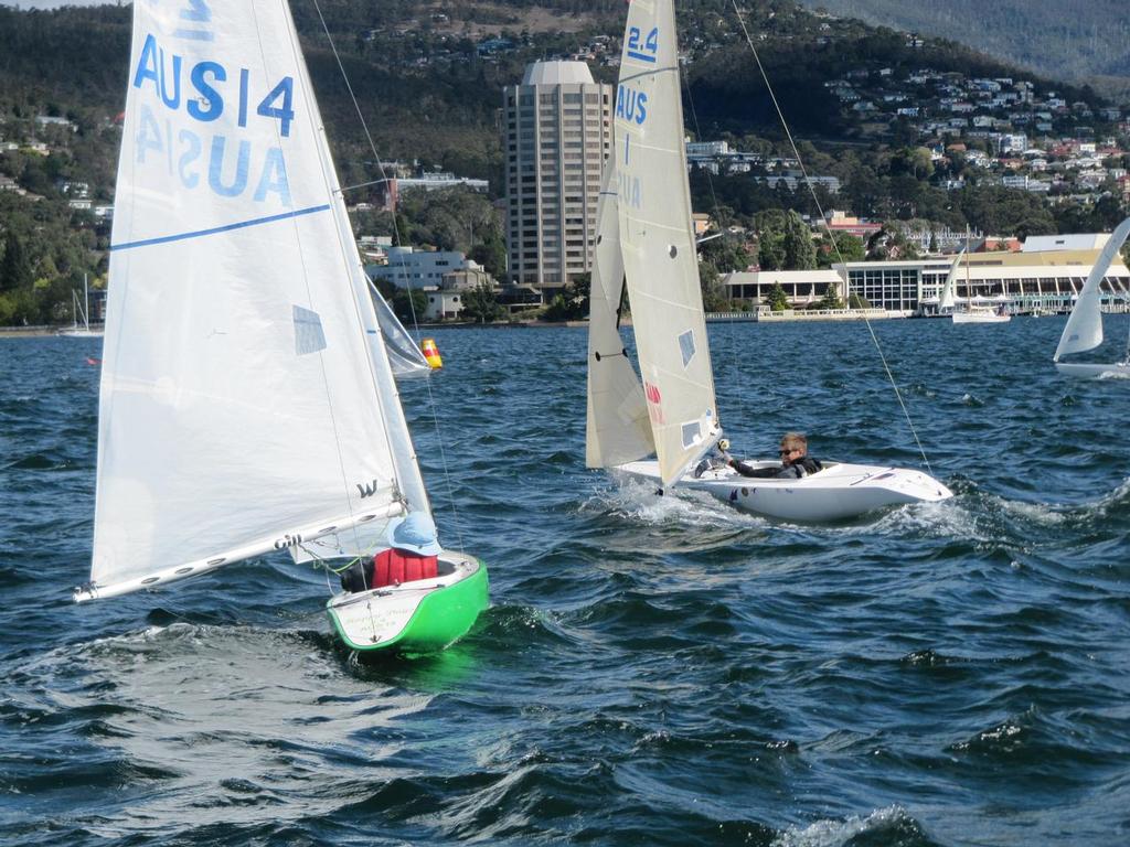 Tasmanians Lisa Blackwood and Jock Calvert both won two races during the 2.4mR nationals on the Derwent © Peter Campbell